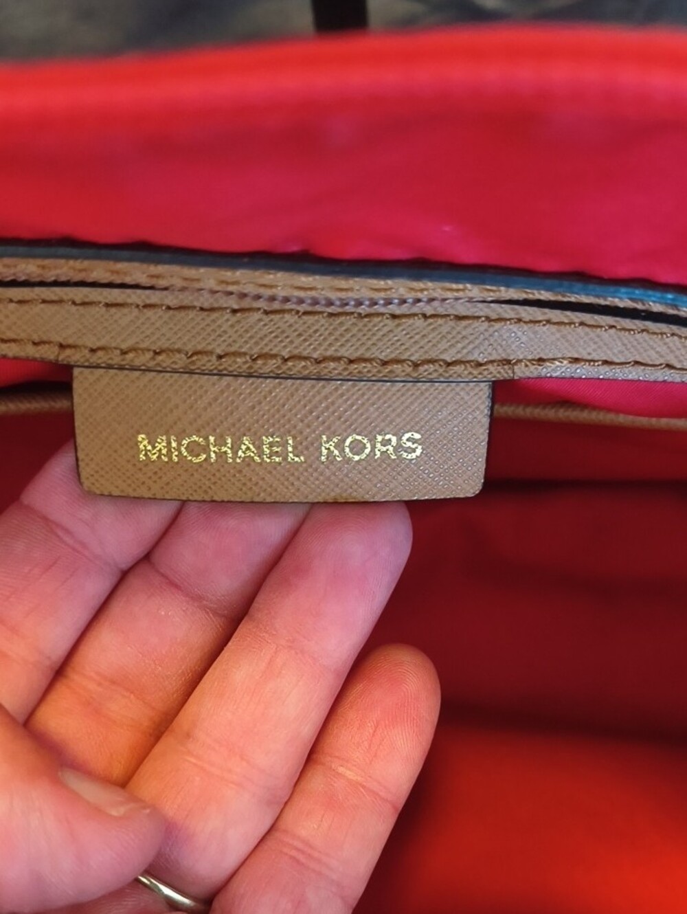 Michael Kors Bright Red Tote with Tan Straps - Picture 4 of 6